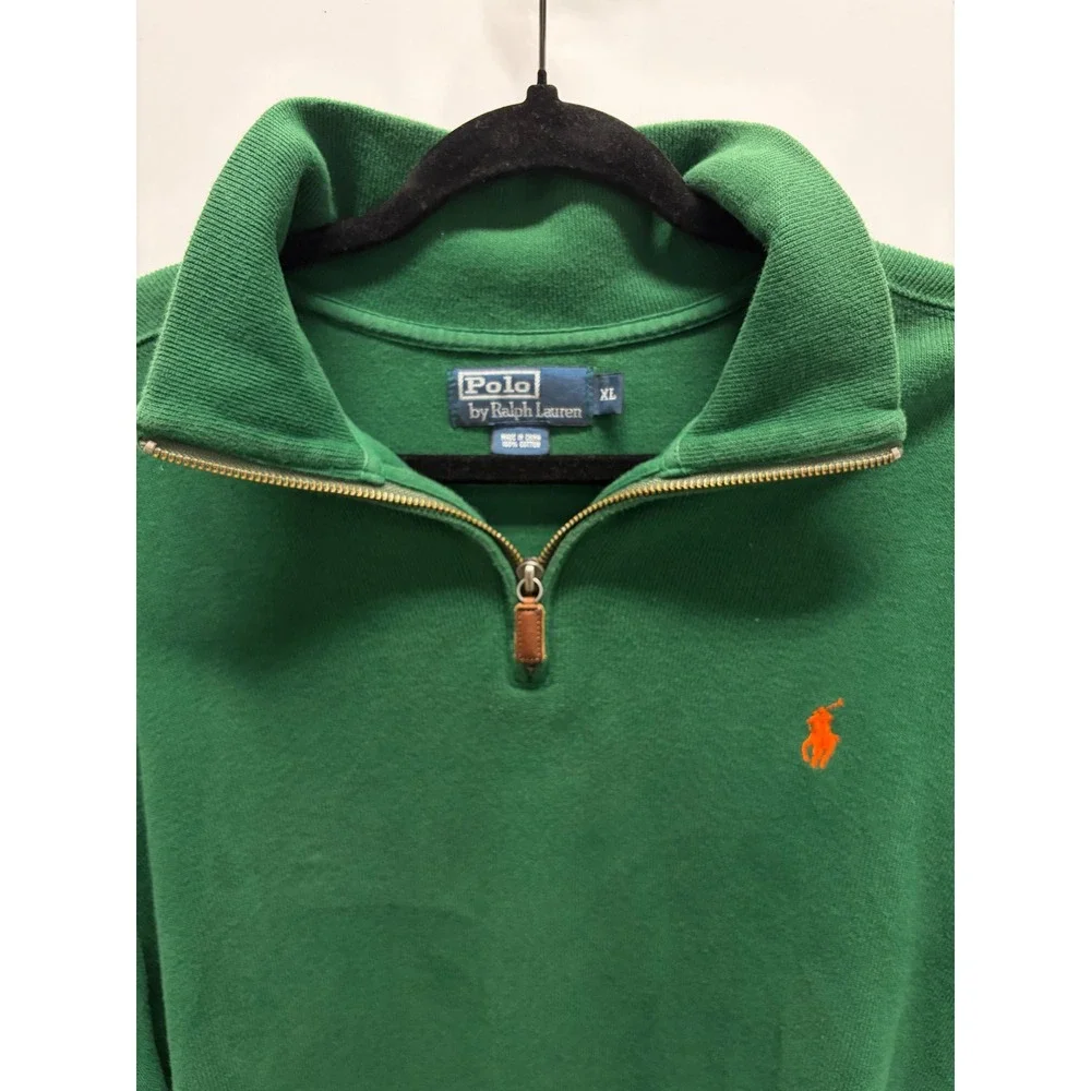 Polo Ralph Lauren Quarter Zip Pullover Mens XL Green Orange Pony Good